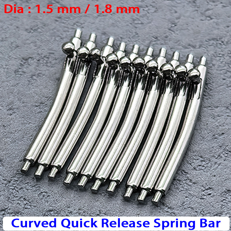 Curved Spring Bar - 直径1.5/1.8mmの湾曲型クイックリリース式スプリングバー。16mm～26mmの時計バンドや時計ブレスレットのリンクピンに適合。ステンレス製。